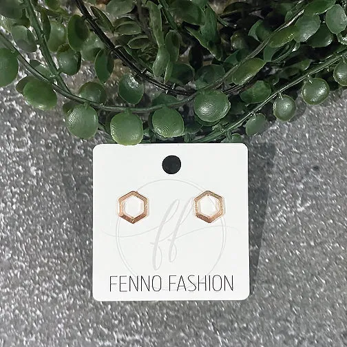 Hexagon Outline Stud Earrings (ROSE GOLD, GOLD or SILVER)