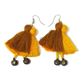 Hilltribe Triple Tassel Earrings With Bells, C