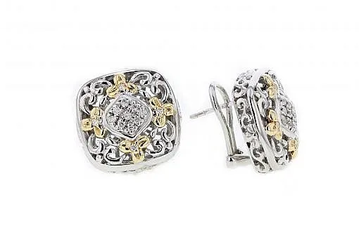 Italian Sterling Silver Earrings set with 0.34ct diamonds and 14K solid yellow gold accents