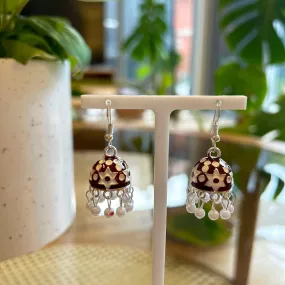 Jhumka Mini Maroon Earrings Silver