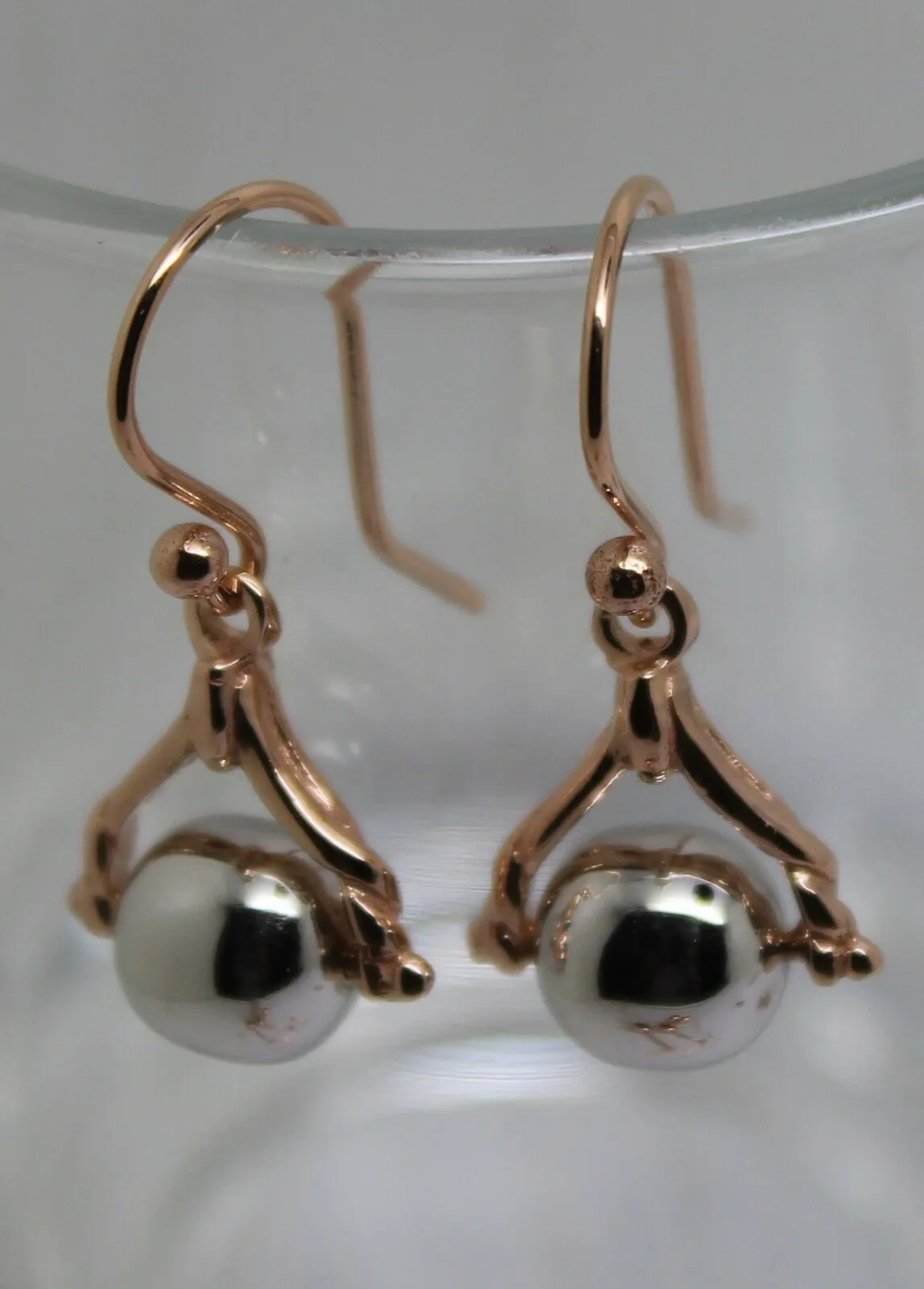 Kaedesigns New Genuine 9ct Solid Rose   White Gold Ball Spinner Earrings