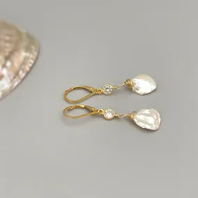 Keshi Baroque Pearl and Crystal Drop earrings gold, silver, 14k Gold