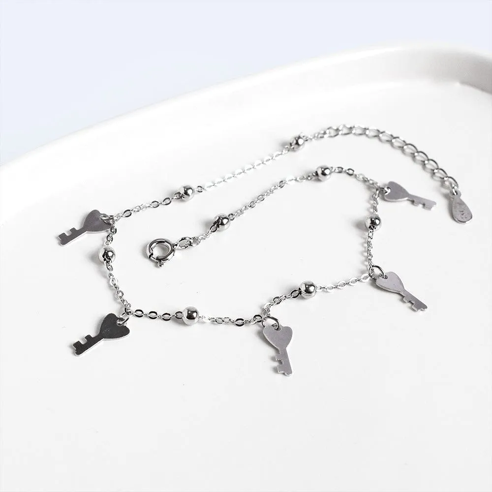 Key Pendants 925 Sterling Silver Anklet