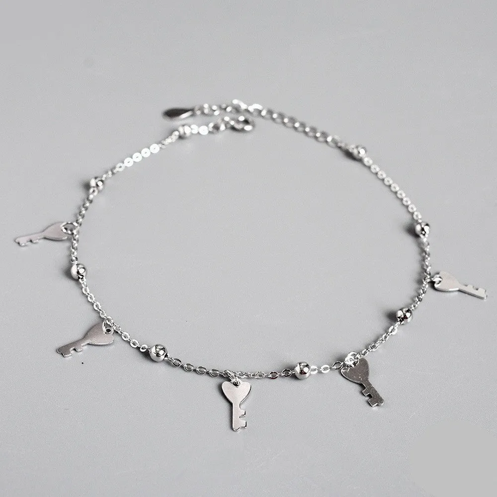 Key Pendants 925 Sterling Silver Anklet