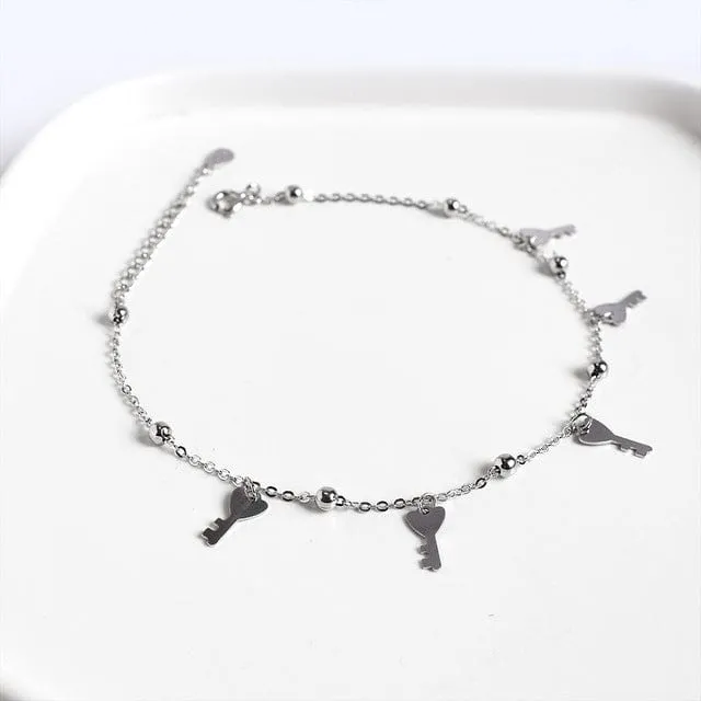 Key Pendants 925 Sterling Silver Anklet