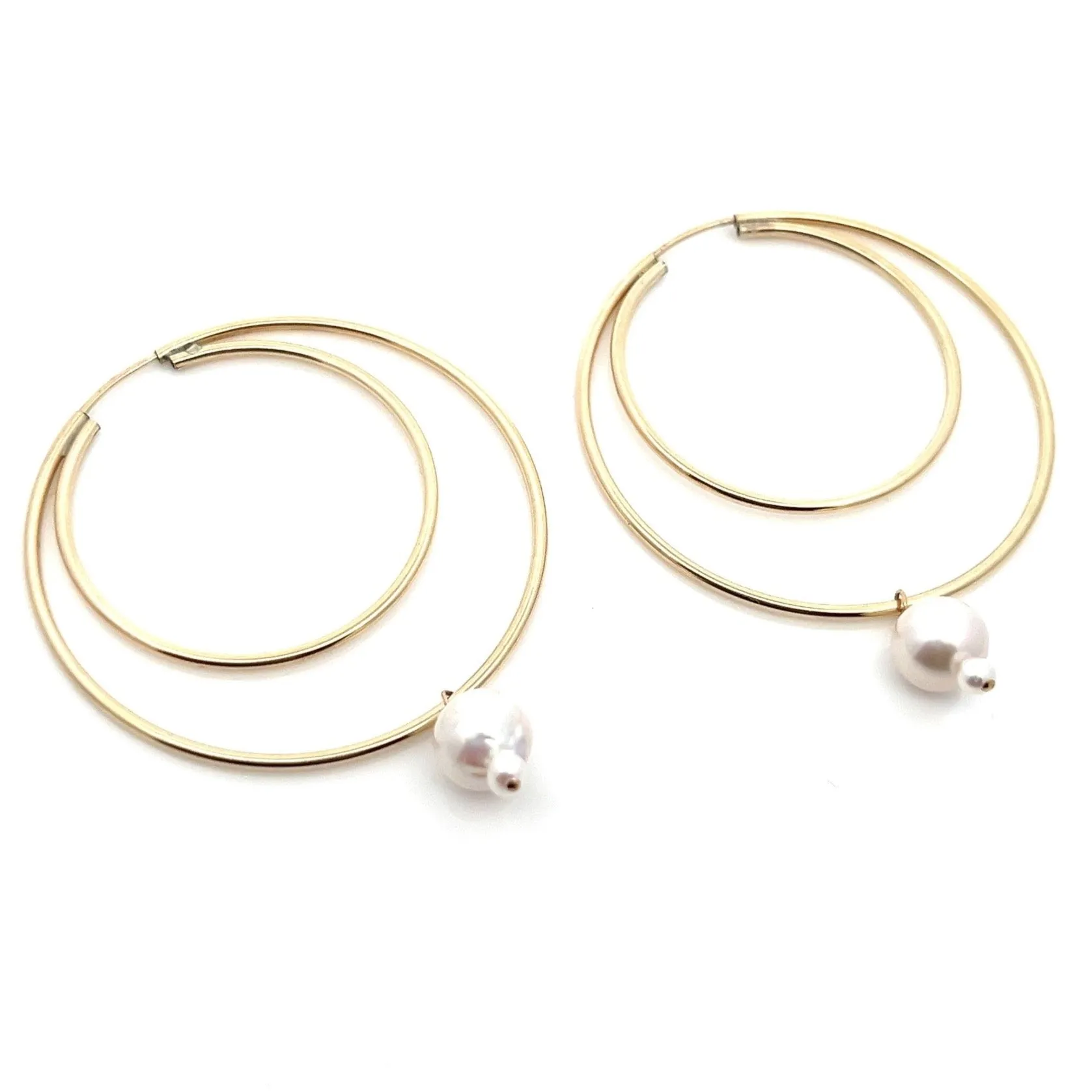 large double hoop earrings with graduated pearl drop