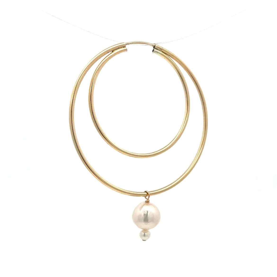 large double hoop earrings with graduated pearl drop