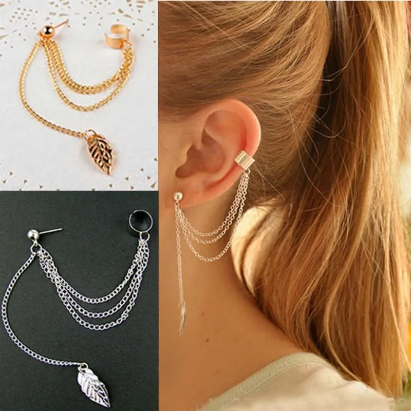 Leaf Tassel Earrings For Women Fashionable Personality Metal Ear Clip