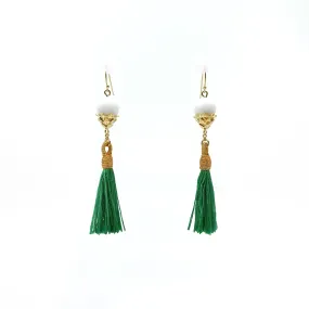 Little Lotus Silk Tassel Earrings - Green