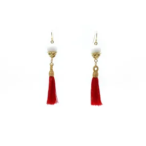 Little Lotus Silk Tassel Earrings - Red