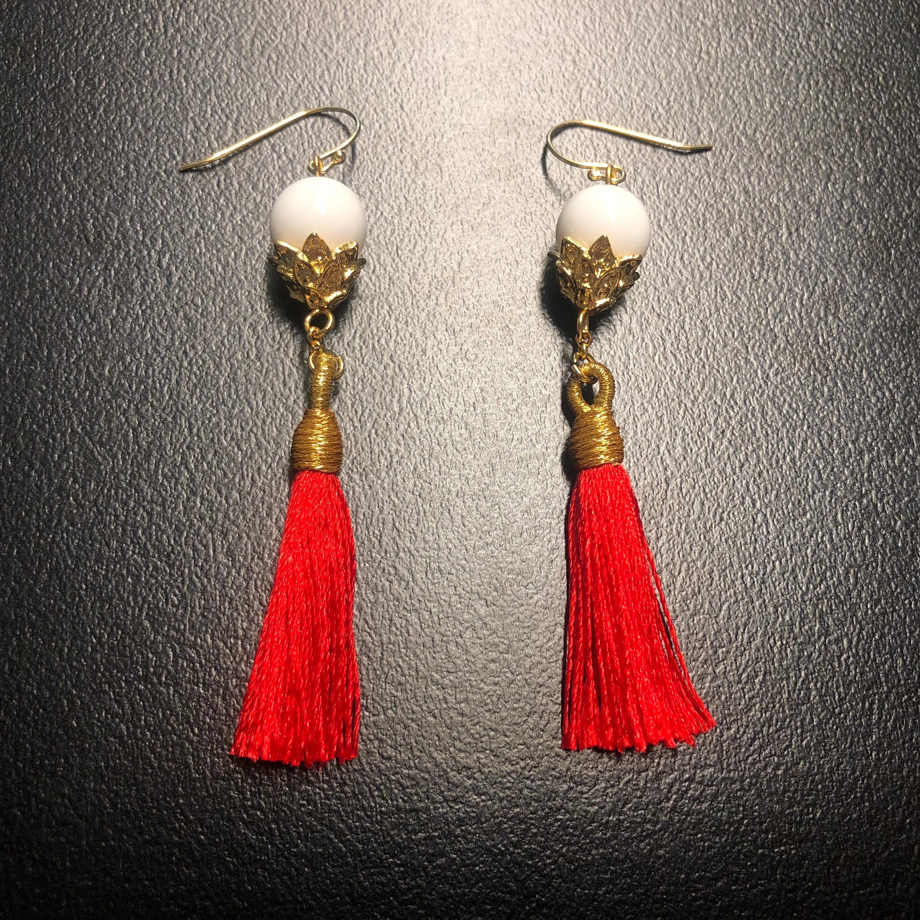 Little Lotus Silk Tassel Earrings - Red