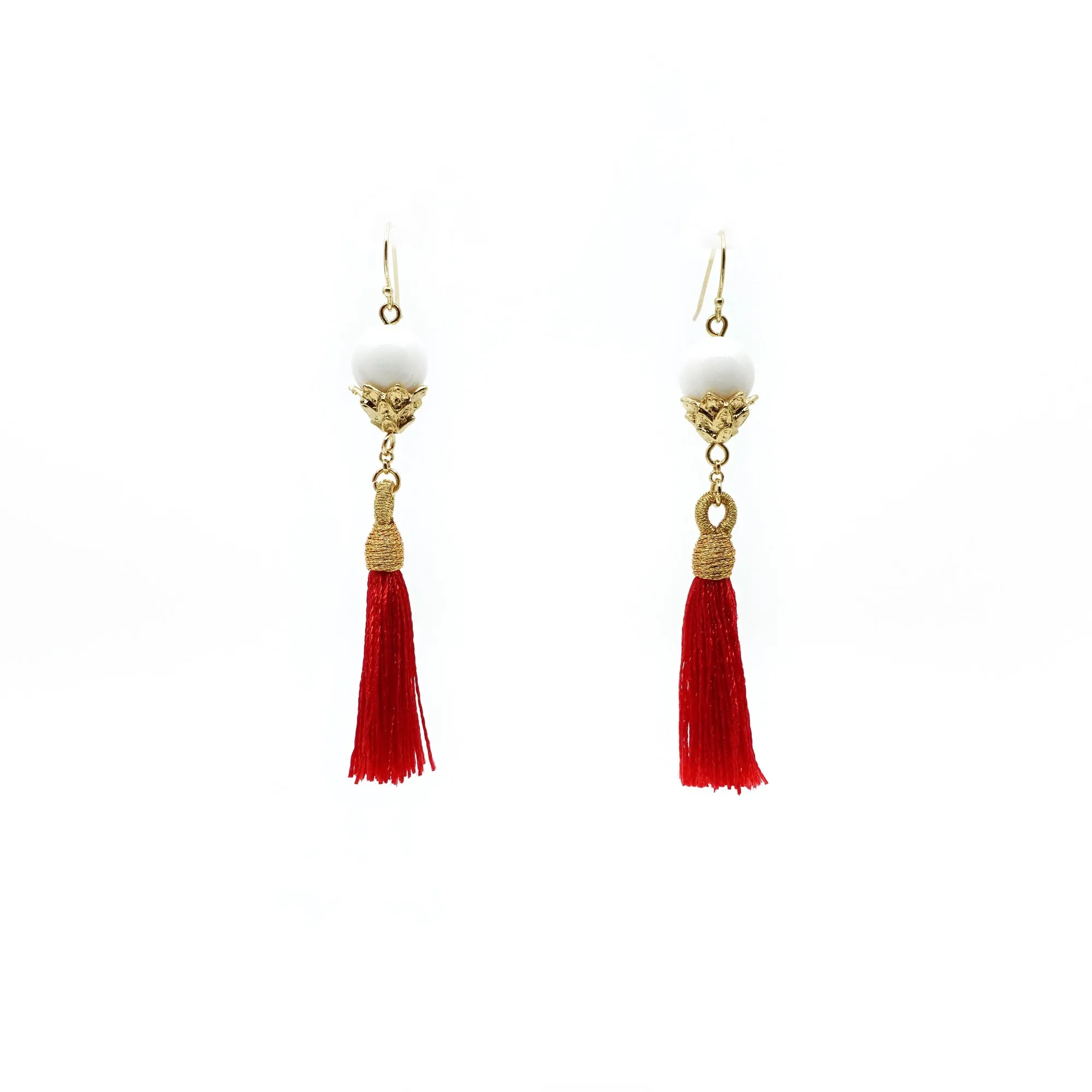 Little Lotus Silk Tassel Earrings - Red