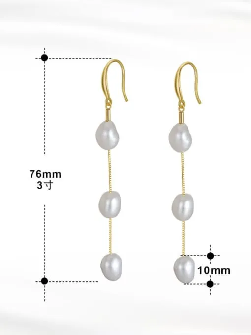 Long Pearl Earrings, 14k Gold Plated .925 Sterling Silver Freshwater Pearl Luxury Statement Earrings