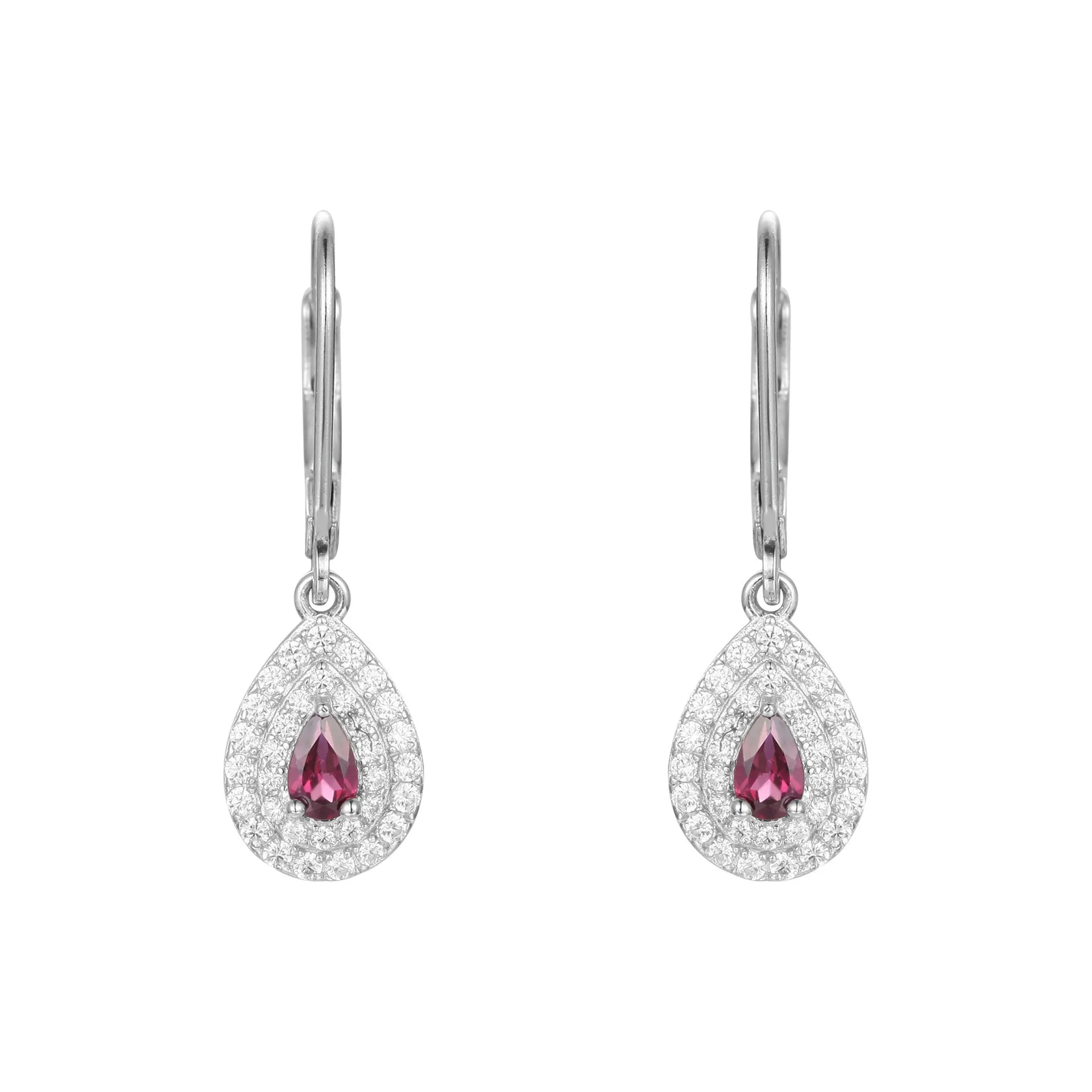 Luxury Double Soleste Halo Pear Shape Natural Gemstone Silver Drop Earrings