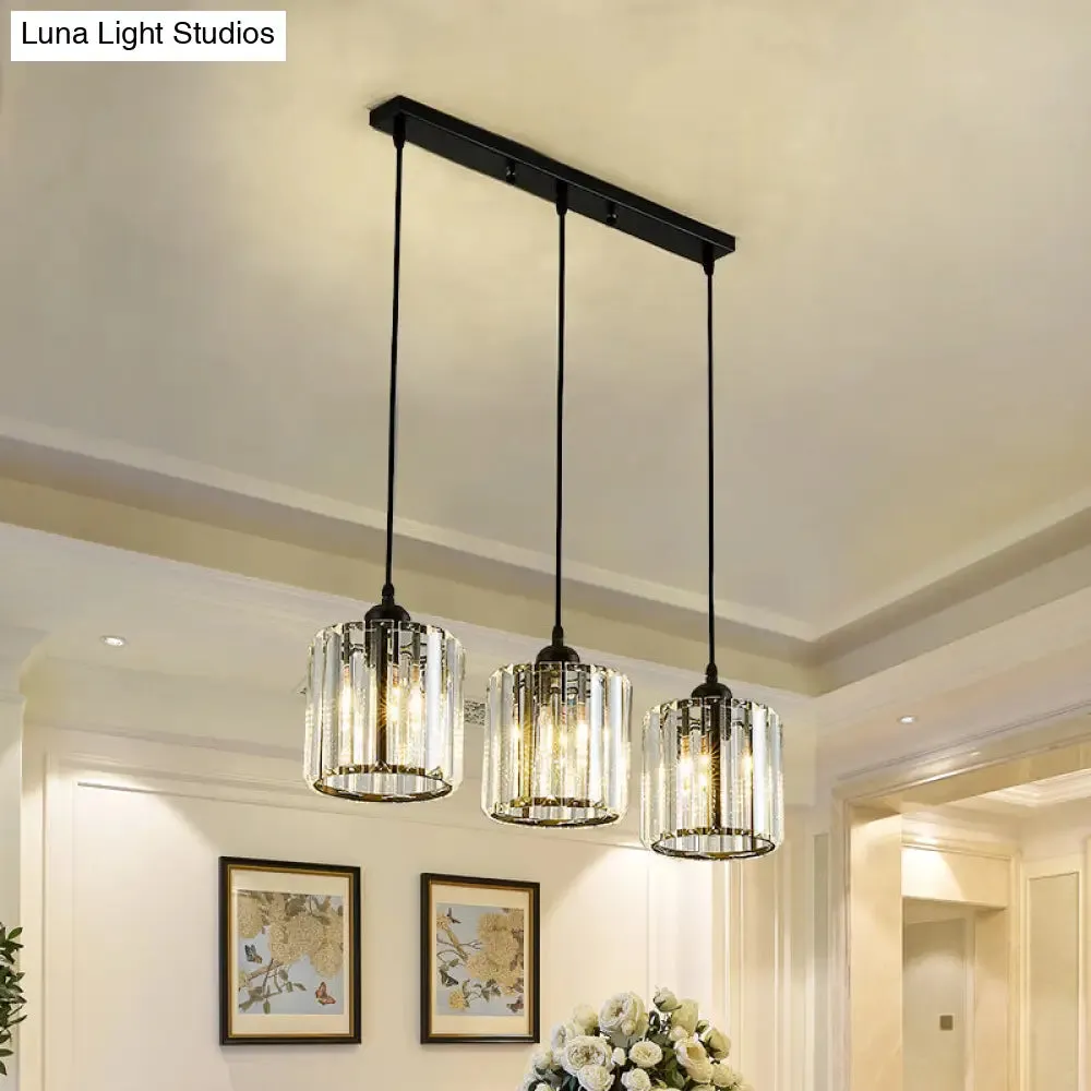 Modern Black Cylindrical Pendant Light with Crystal Shade - Stylish Suspension Lighting Fixture