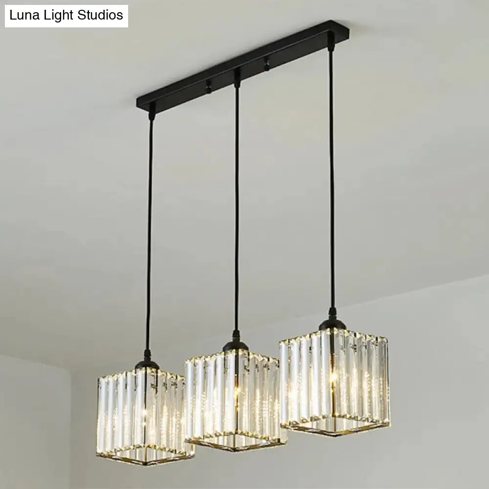 Modern Black Cylindrical Pendant Light with Crystal Shade - Stylish Suspension Lighting Fixture