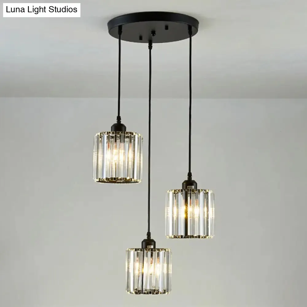 Modern Black Cylindrical Pendant Light with Crystal Shade - Stylish Suspension Lighting Fixture