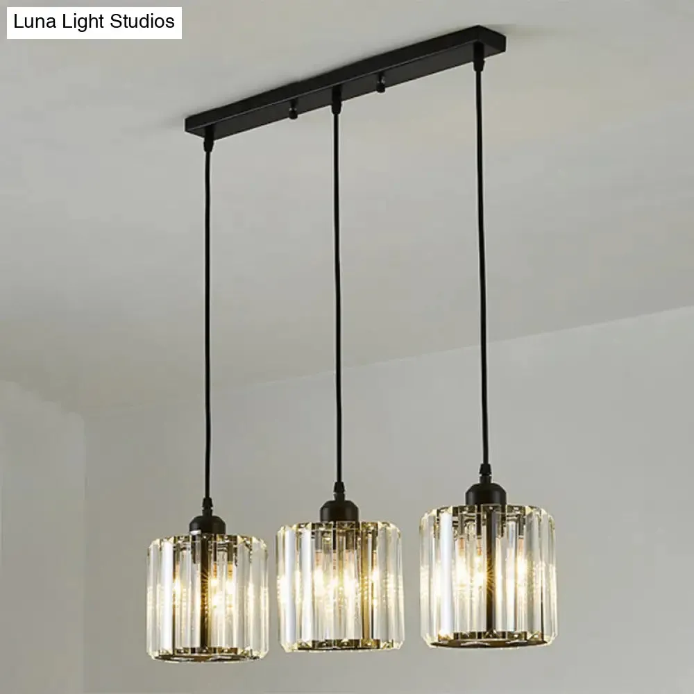 Modern Black Cylindrical Pendant Light with Crystal Shade - Stylish Suspension Lighting Fixture