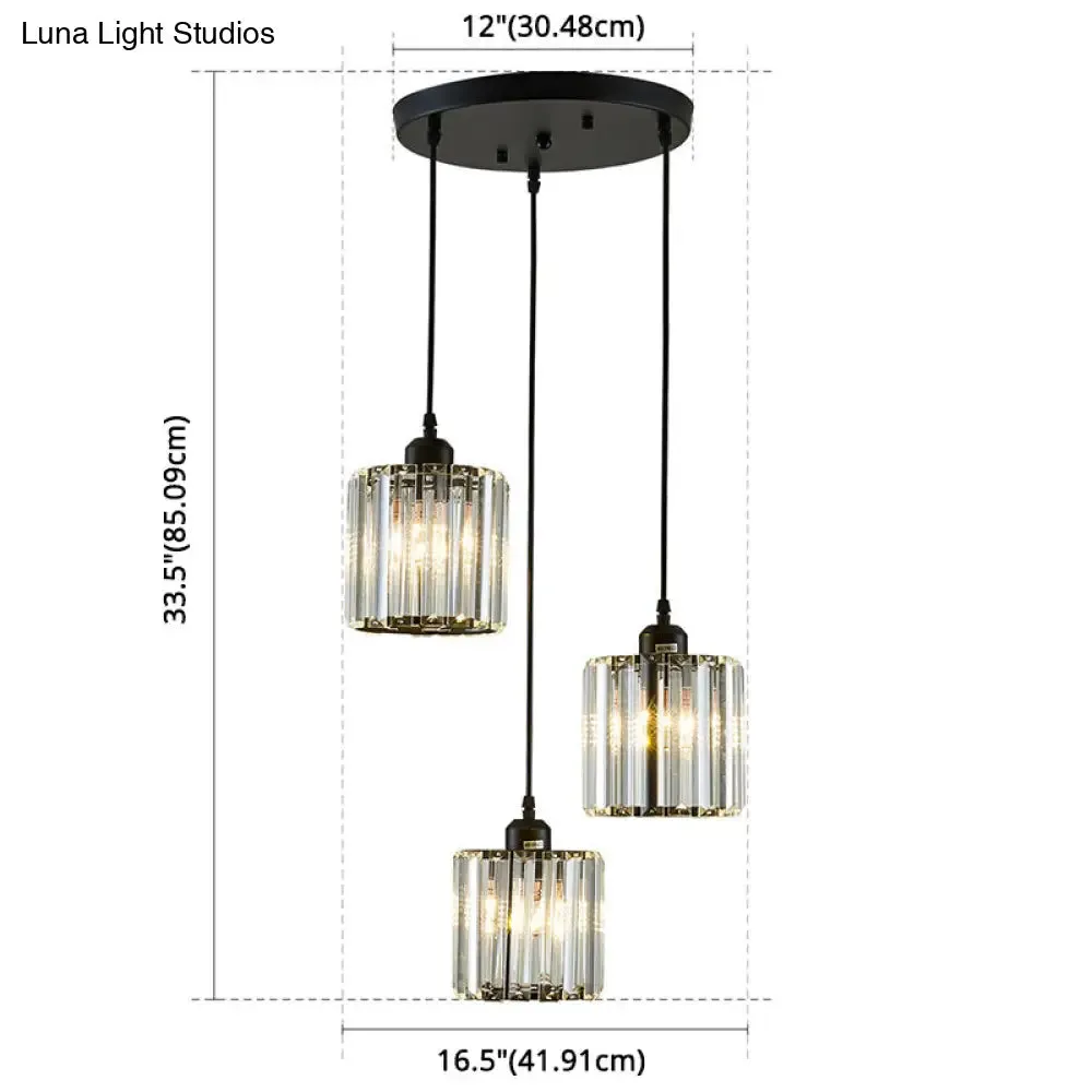 Modern Black Cylindrical Pendant Light with Crystal Shade - Stylish Suspension Lighting Fixture