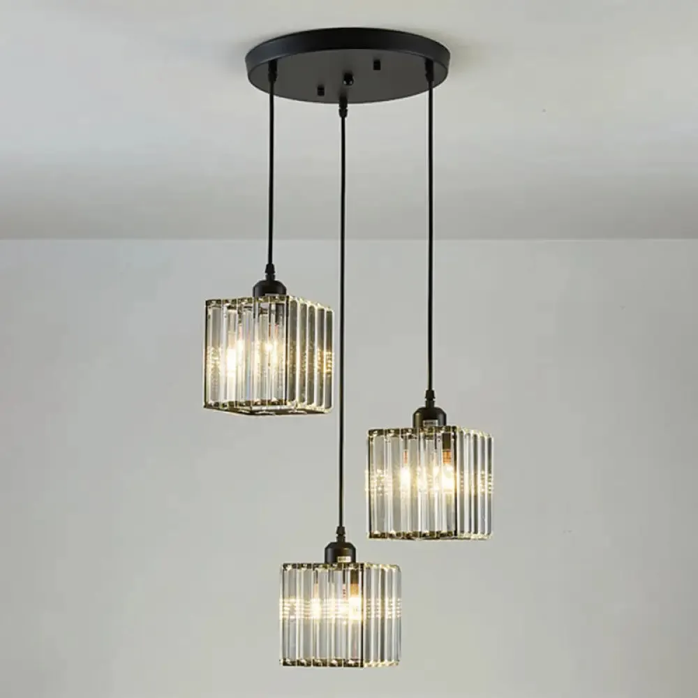 Modern Black Cylindrical Pendant Light with Crystal Shade - Stylish Suspension Lighting Fixture