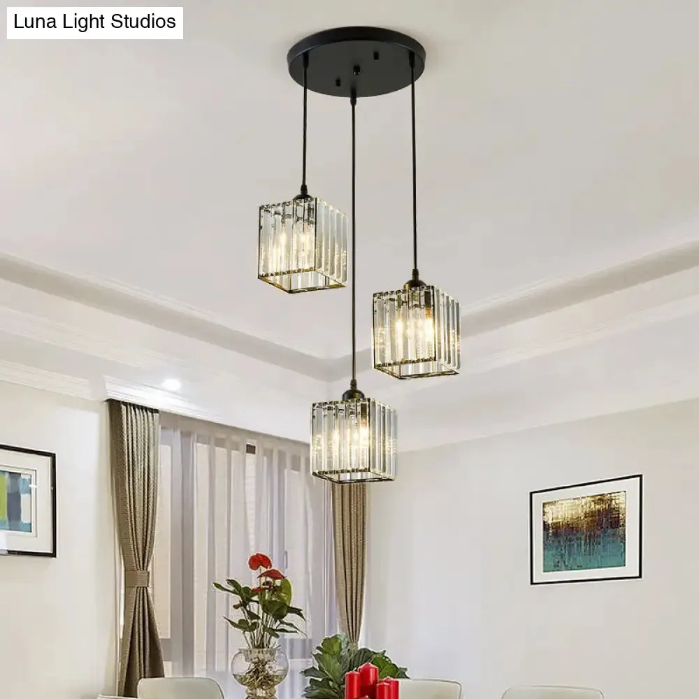 Modern Black Cylindrical Pendant Light with Crystal Shade - Stylish Suspension Lighting Fixture