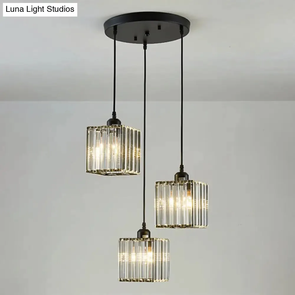 Modern Black Cylindrical Pendant Light with Crystal Shade - Stylish Suspension Lighting Fixture