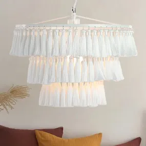 Modern Tassel Pendant Light for Girl Bedroom - Single Light Fabric Ceiling Pendant with Stylish Design