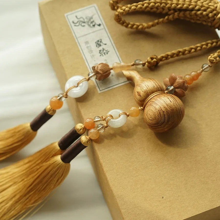 Mu Hulu 木葫芦 Wooden Gourd Tassel Belt Unisex Sandalwood & Jade Hanfu Accessory