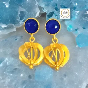 Navy Blue Chalcedony Gold Vermeil Filigree Dangle Earrings