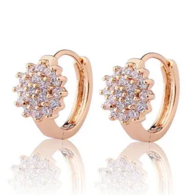 New Small Earings for Women 18K Gold Platinum Plated Hoop Earrings Flowers White Crystal Zirconia CZ Earing Jewelry