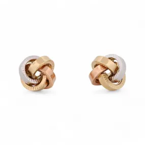 New Tri-Color Knot Stud Earrings in 18k Rose, White, and Yellow Gold