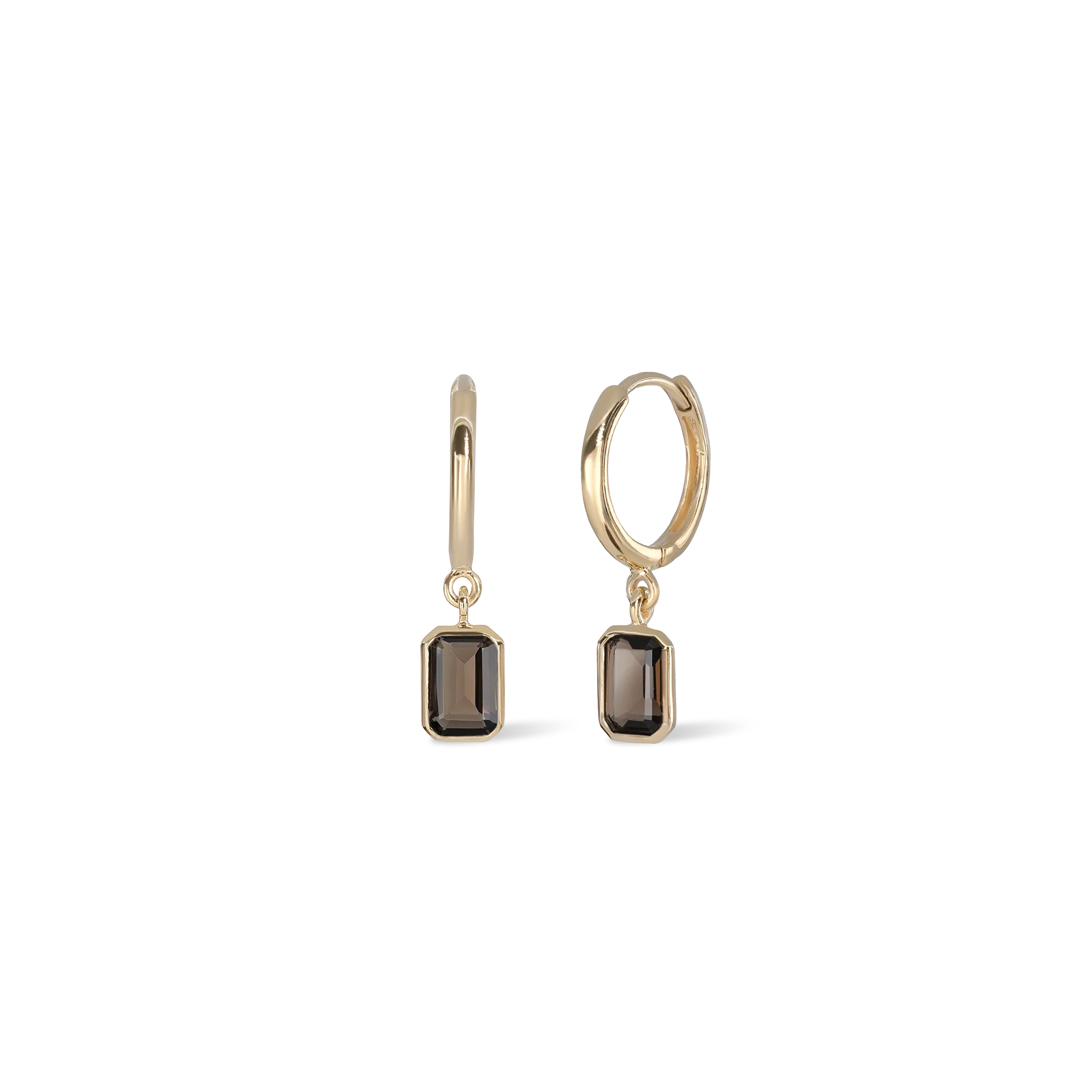 Nora • Emerald Cut Genuine Smoky Quartz Hoop Earrings