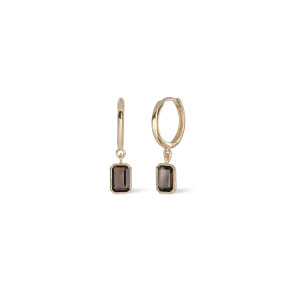 Nora • Emerald Cut Genuine Smoky Quartz Hoop Earrings