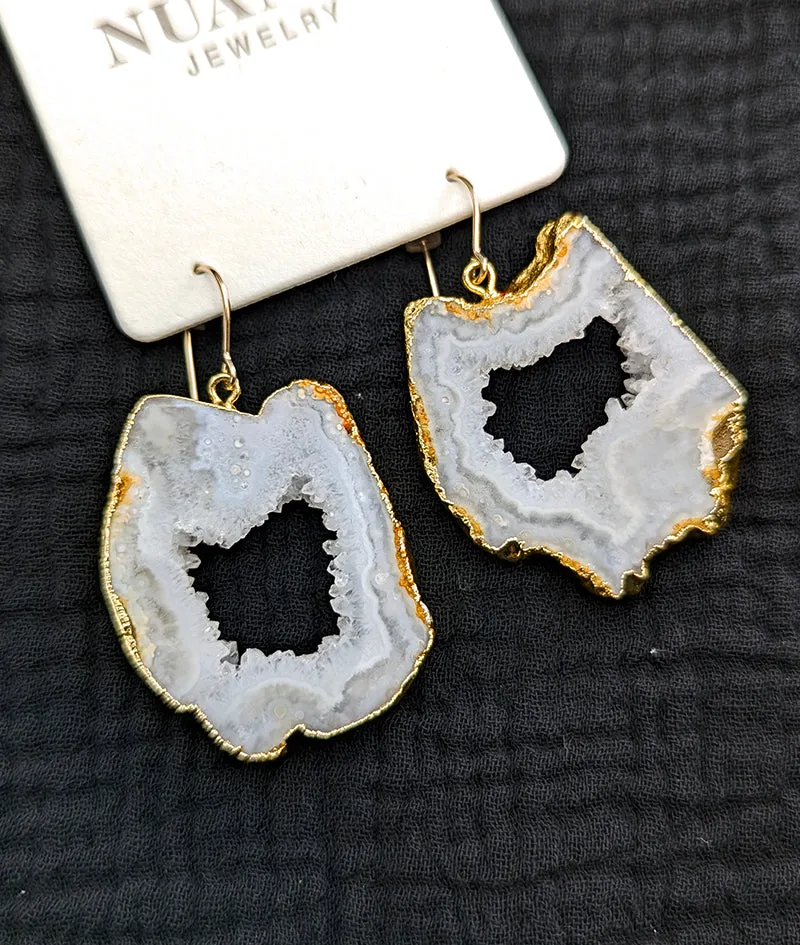 Nuance Geode Slice Earrings-Grey