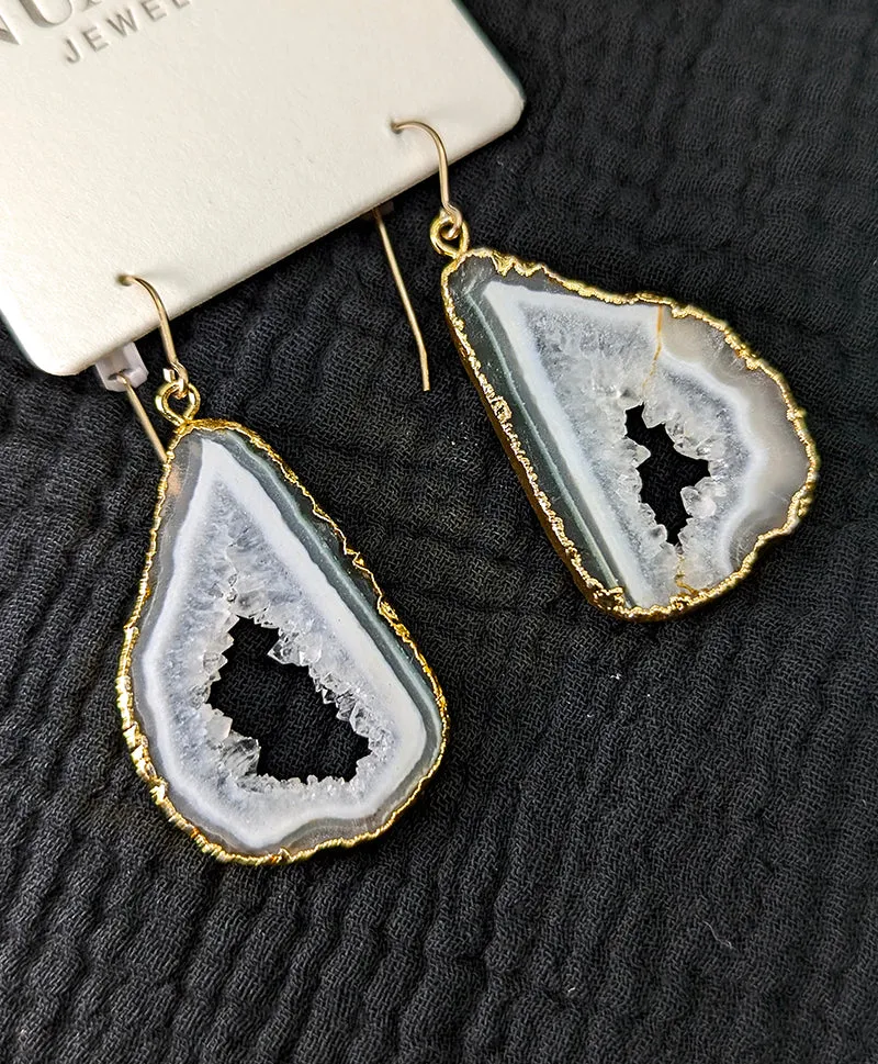 Nuance Geode Slice Earrings-Grey