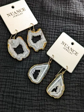 Nuance Geode Slice Earrings-Grey