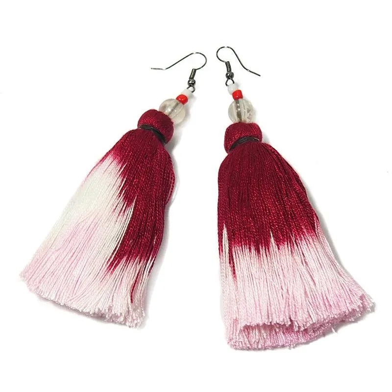 Ombre Tassel Hilltribe Earrings, A