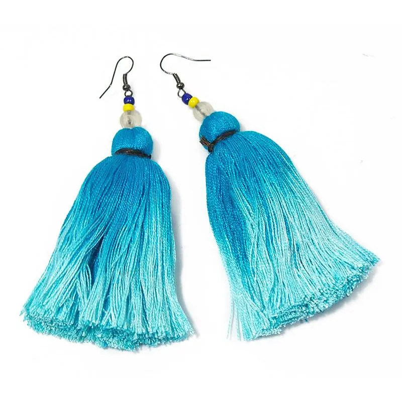 Ombre Tassel Hilltribe Earrings, D