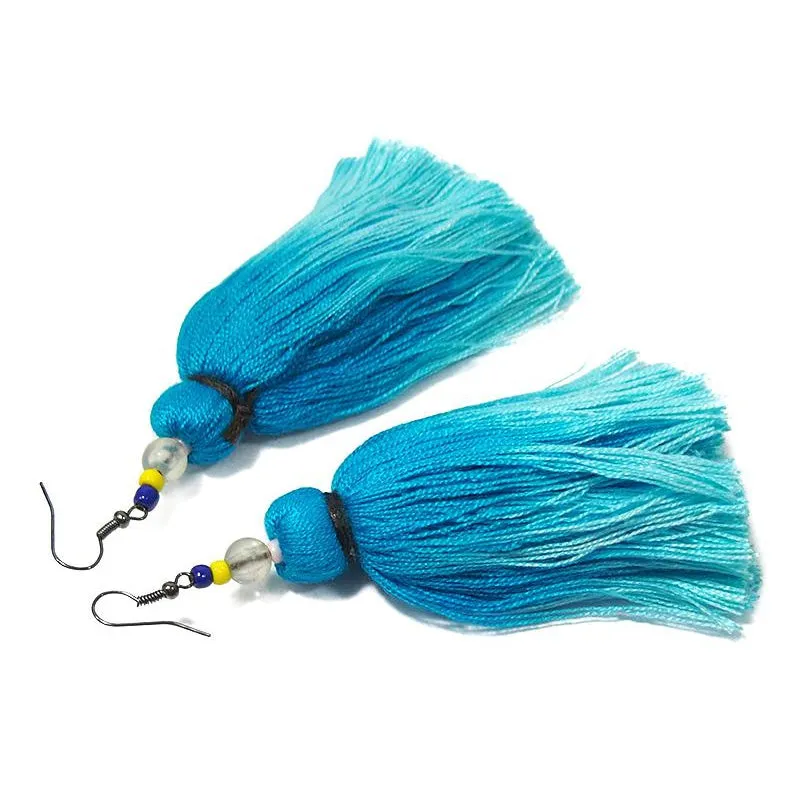 Ombre Tassel Hilltribe Earrings, D