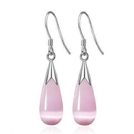 Opalescent Cat Eye Waterdrop Dangling Hook Earrings