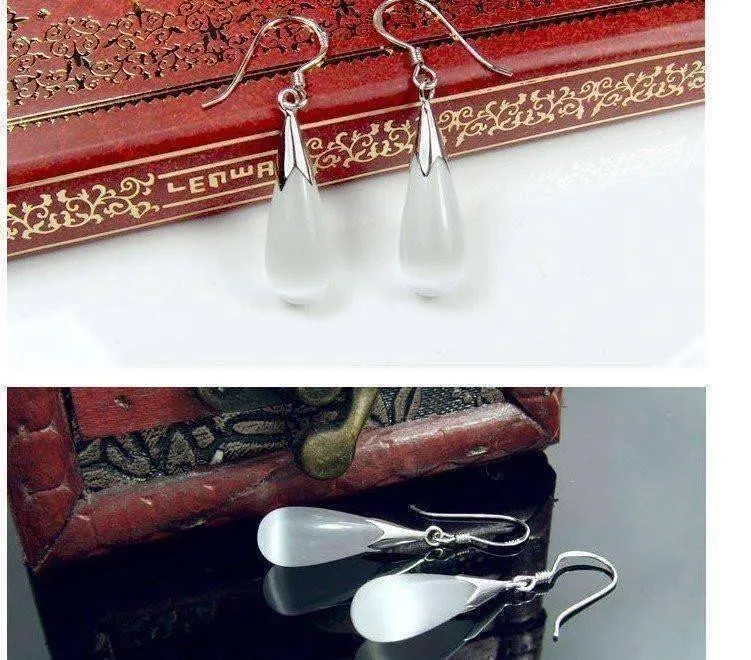 Opalescent Cat Eye Waterdrop Dangling Hook Earrings