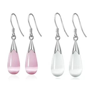 Opalescent Cat Eye Waterdrop Dangling Hook Earrings