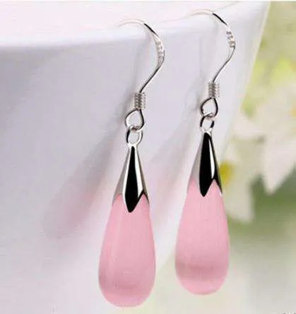 Opalescent Cat Eye Waterdrop Dangling Hook Earrings