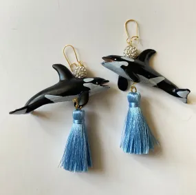 Orca Whale Tassel Earrings