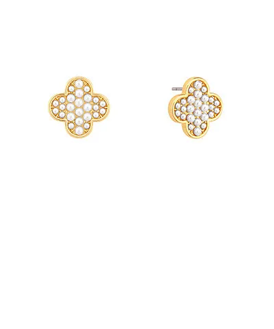 Pave Pearl Clover Studs