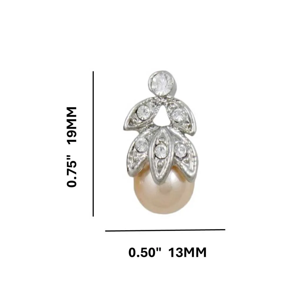 Peach Pearl with Clear Crystal Leaves Stud Earring - PRP040E