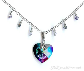 Peacock Heart Crystal Charm Pendant Necklace