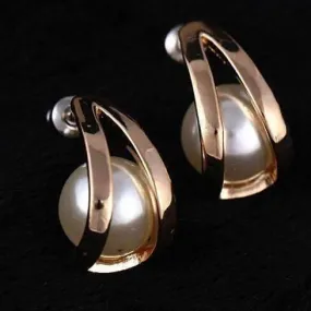 Pearl Scoop Gold Plated Stud Earrings