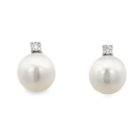 Pearl Stud Earrings, 9mm, 14Kt & Diamond