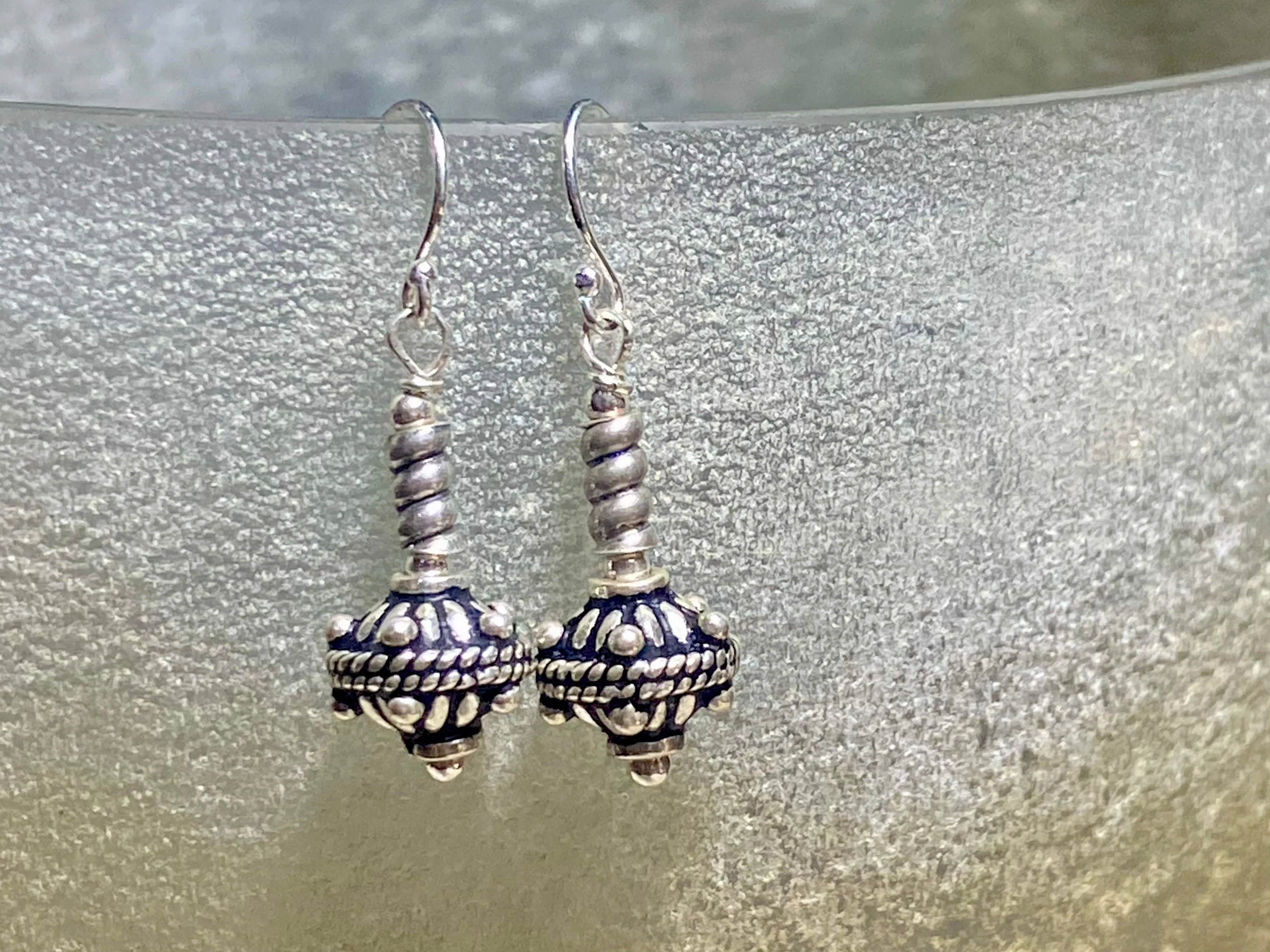 Petite Silver Drop Tribal Earrings